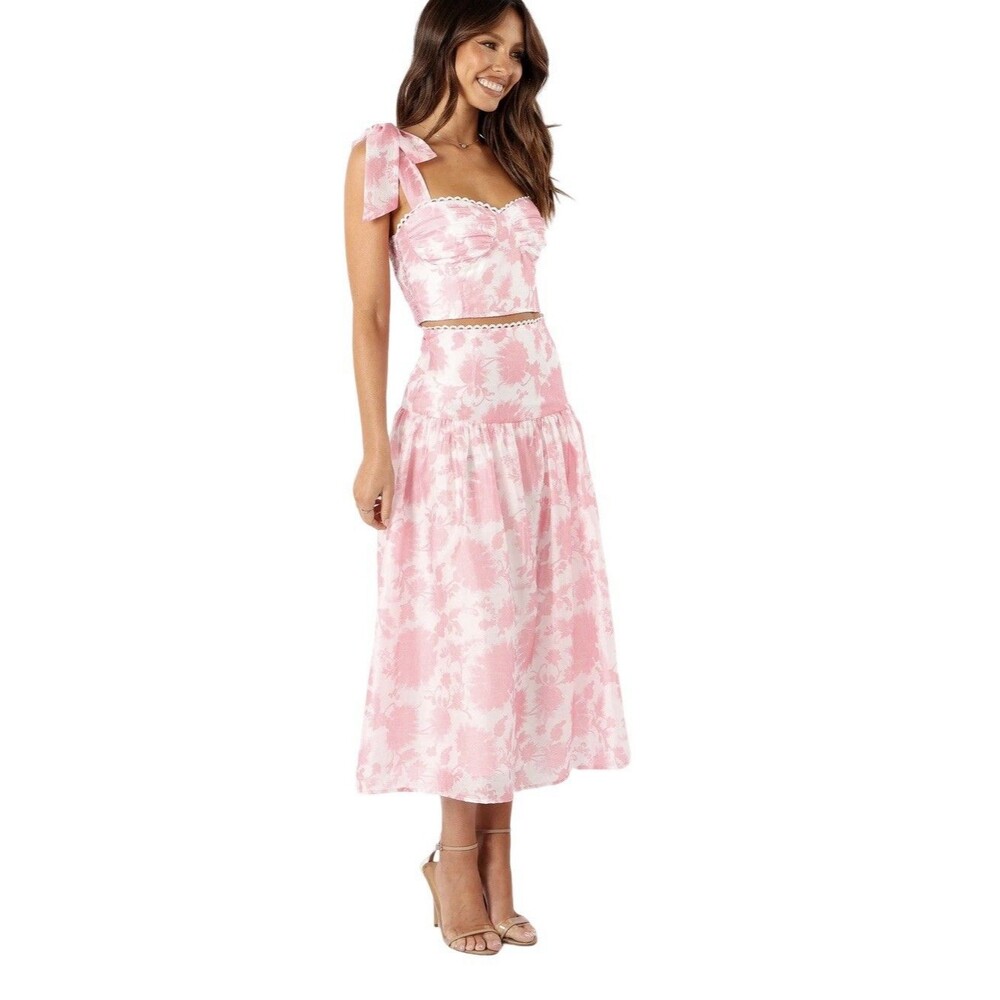 Petal & Pup Elle Two Piece Pink White Skirt Crop Top Set Size Large NWT READ